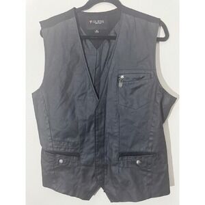 Guess‎ Faux Leather Vest Moto Biker Style Full Zip Pockets Black XL